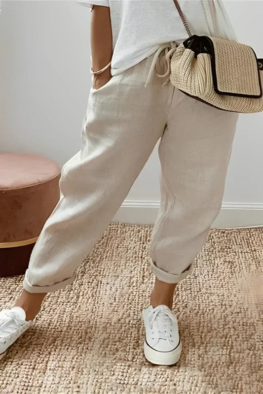 Pantaloni in Tinta Unita con Coulisse e Tasche alla Francese – Comfort e Stile per Ogni Giorno